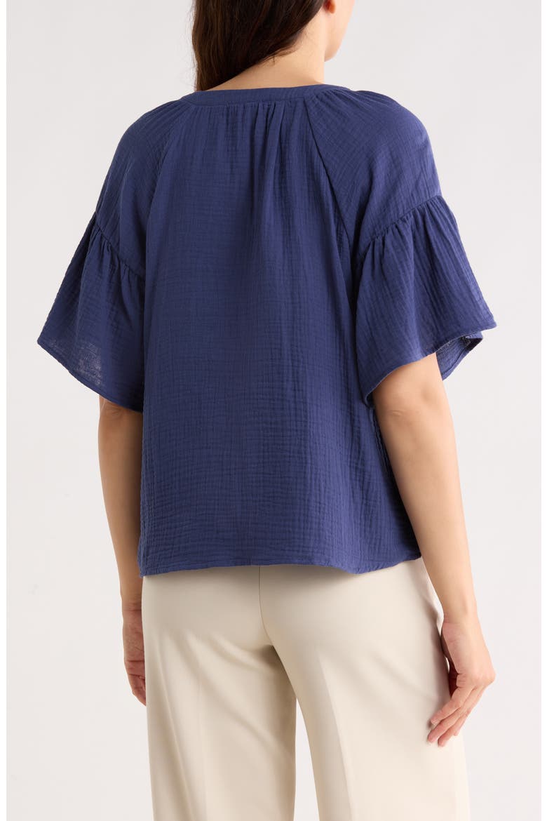 Flutter Sleeve Cotton Gauze Henley, Alternate, color, NAVY TIME