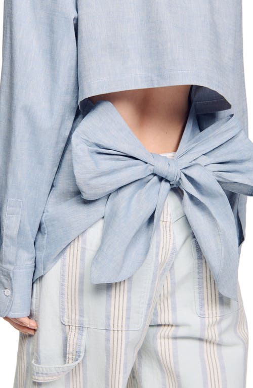 Sandro Womens Bleus Tie-back Relaxed-fit Stretch-cotton And Linen-blend Shirt In Sky Blue