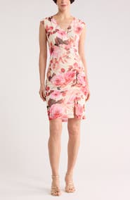 Connected Apparel Floral Ruched Mesh Dress