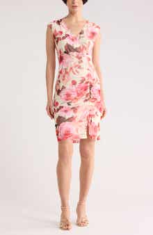 Connected Apparel Floral Ruched Mesh Dress