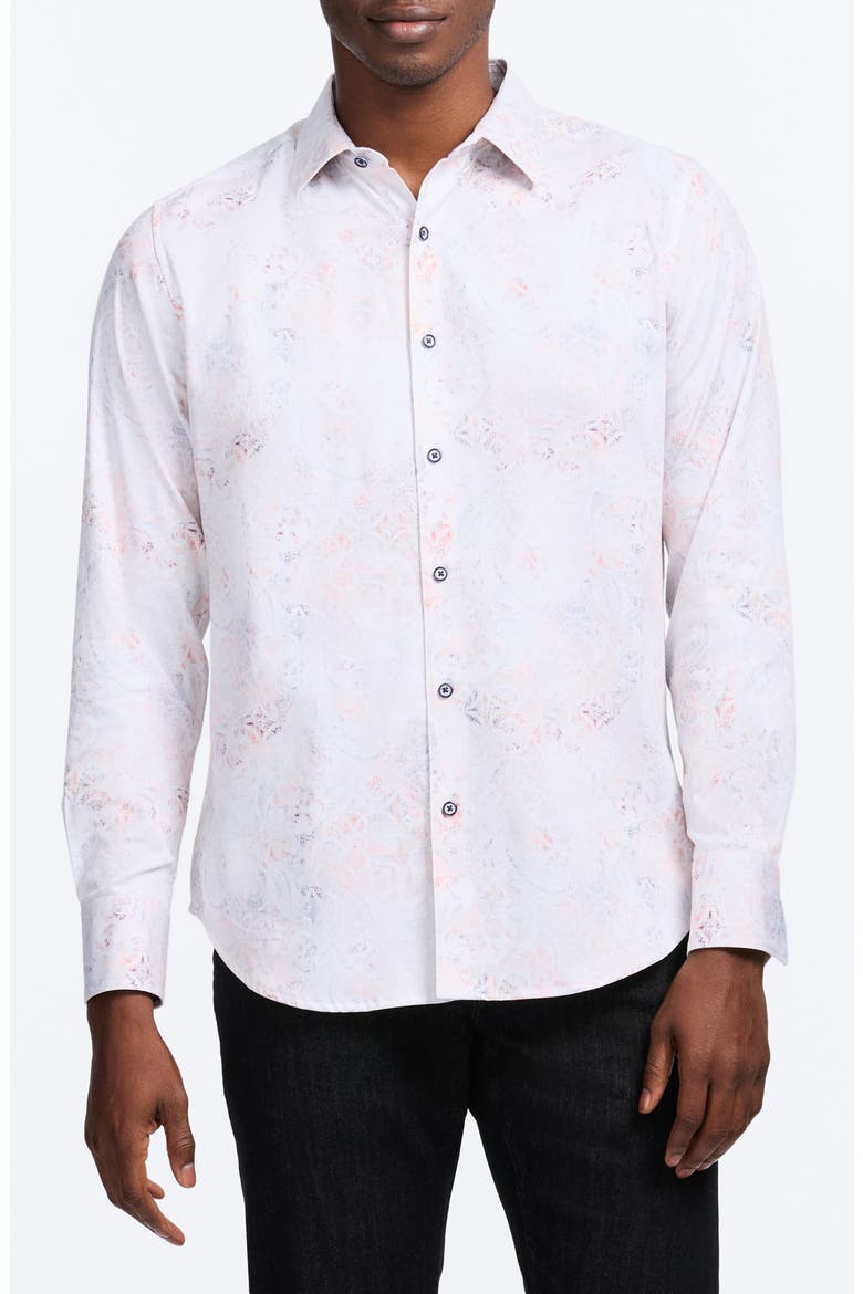 Addington Faded Paisley Stretch Cotton Button-Up Shirt, Main, color, WHITE MULTI