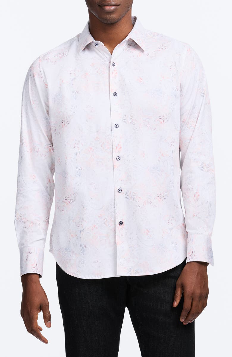 Robert Graham Addington Faded Paisley Stretch Cotton Button-Up Shirt, Main, color, White Multi