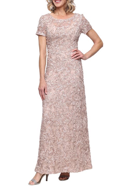 Sequin Soutache Short Sleeve A-Line Gown