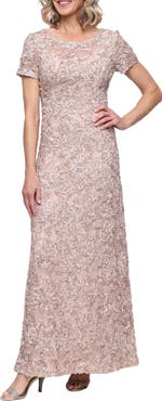 Alex Evenings Sequin Soutache Short Sleeve A-Line Gown