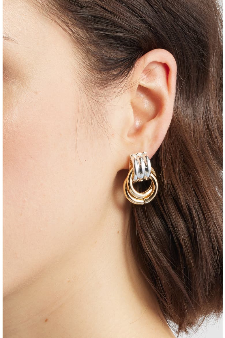 Frontal Doorknocker Earrings, Alternate, color, GOLD- SILVER