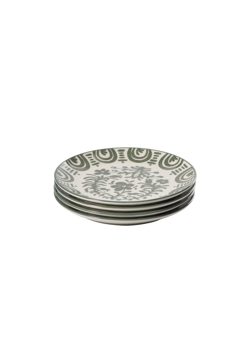 2-Time Oprah's Favorite Things, Valencia Flor 4 Piece Stoneware Dessert Plate Set, Alternate, color, Fern Green