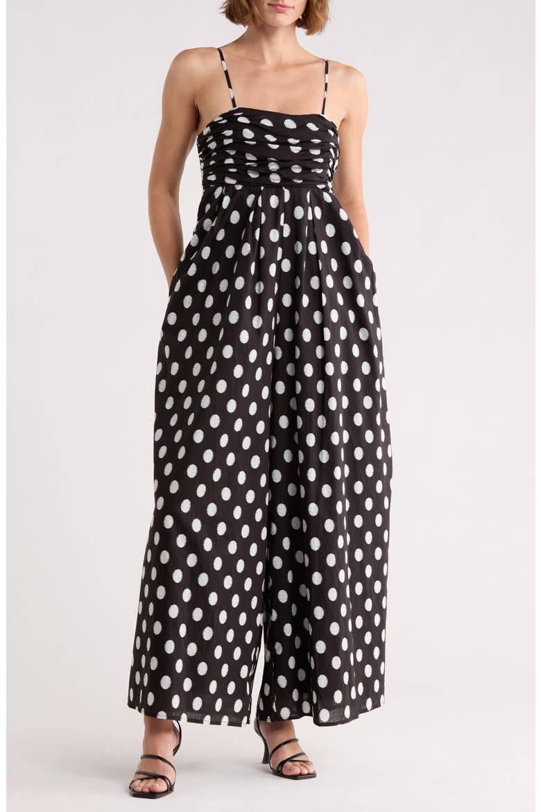 Ottie Polka Dot Wide Leg Jumpsuit, Main, color, BLACK