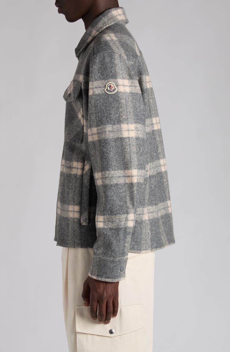 Moncler Plaid Shirt Jacket, Alternate, color, Light Grey Check