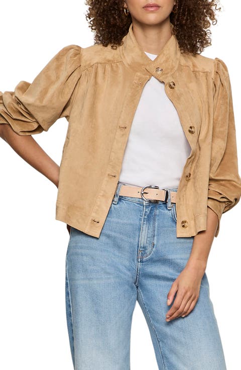 Puff Sleeve Faux Suede Jacket