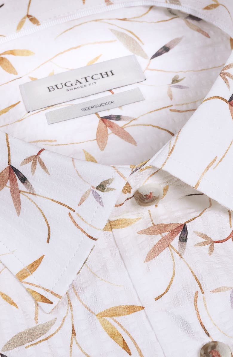 Bugatchi Julian Shaped Fit Leaf Print Cotton Seersucker Button-Up Shirt, Alternate, color, White