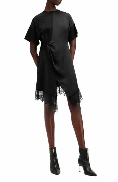 AllSaints Lana Mixed Media Lace Trim T-Shirt Minidress