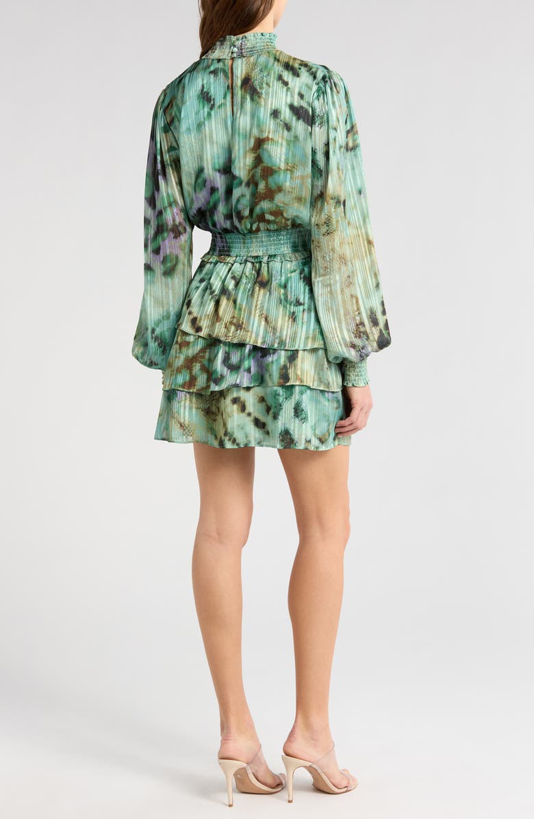 Socialite Print Metallic Smocked Long Sleeve Minidress, Alternate, color,