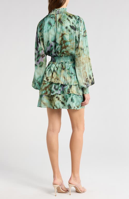 Socialite Print Metallic Smocked Long Sleeve Minidress
