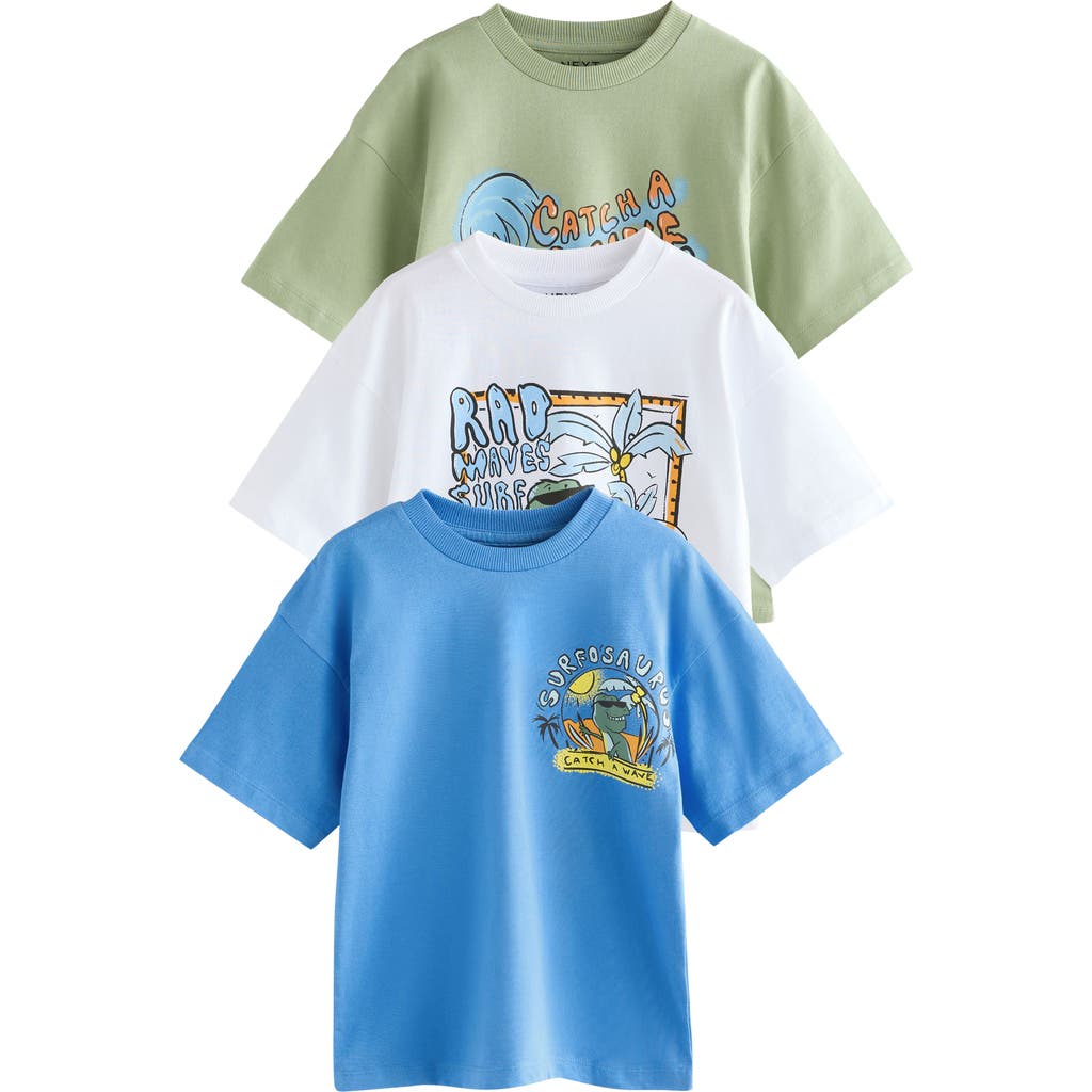 Next Kids' Assorted 3-pack Cotton Graphic T-shirts In Blue