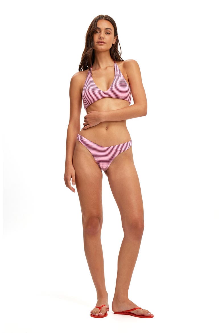 Women's Dip Front High Side Brazilian Bikini Bottom, Main, color, Terry Stripe Red