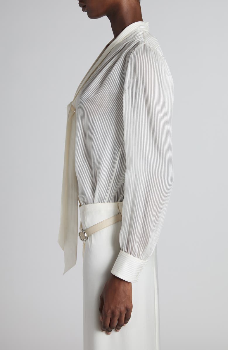 TOM FORD Microstripe Tie Neck Silk Chiffon Button-Up Shirt, Alternate, color, 