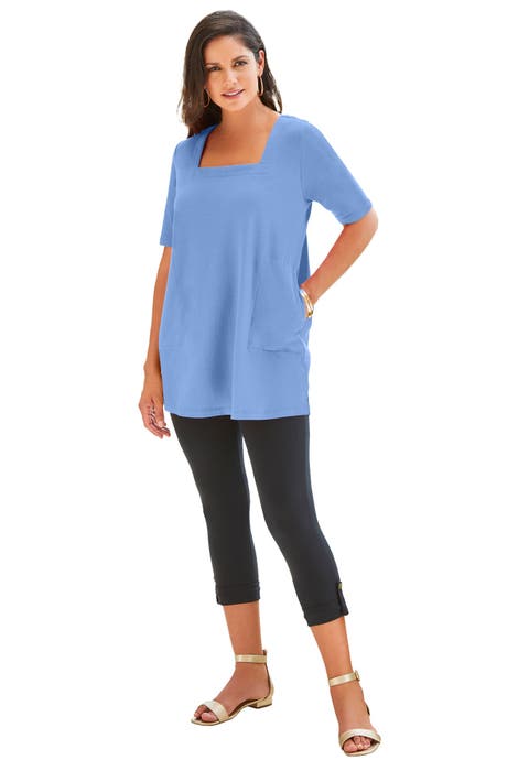 Stretch Cotton Square Neck Tunic (Plus Available)