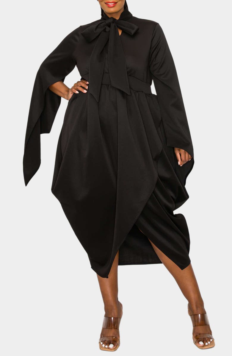 L I V D Tina Cape Sleeve Tulip Hem Midi Dress, Main, color, Black