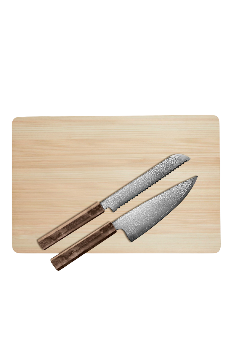 Italic Kumo Chef Knife, Bread Knife and Cutting Board Set, Main, color, Stabilized Maple