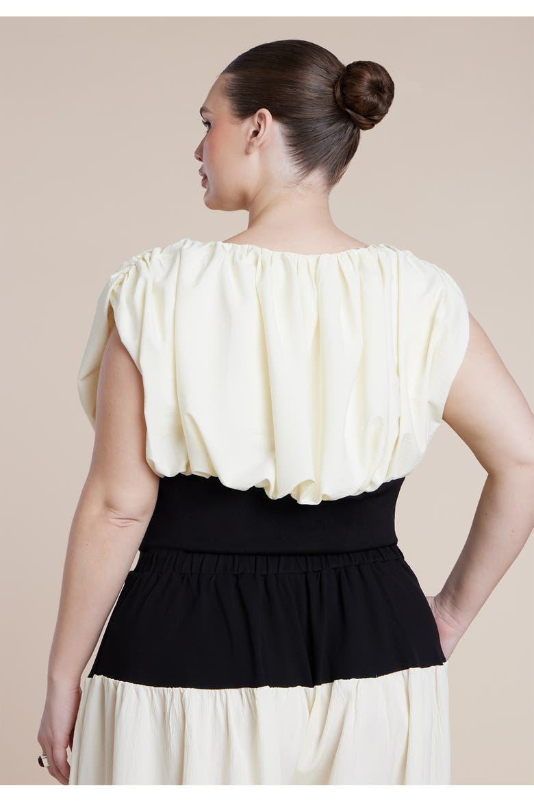 Combo Fabric Draped Top, Alternate, color, BLACK WHITE