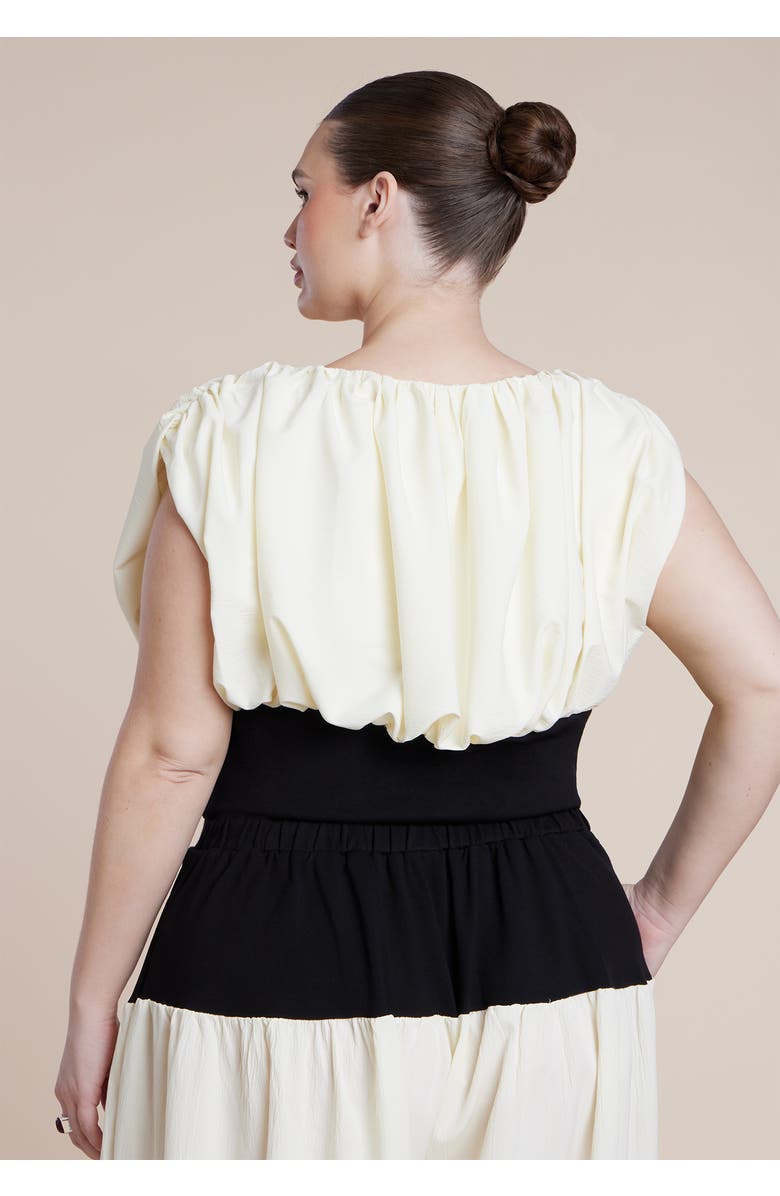 ELOQUII Combo Fabric Draped Top, Alternate, color, Black White