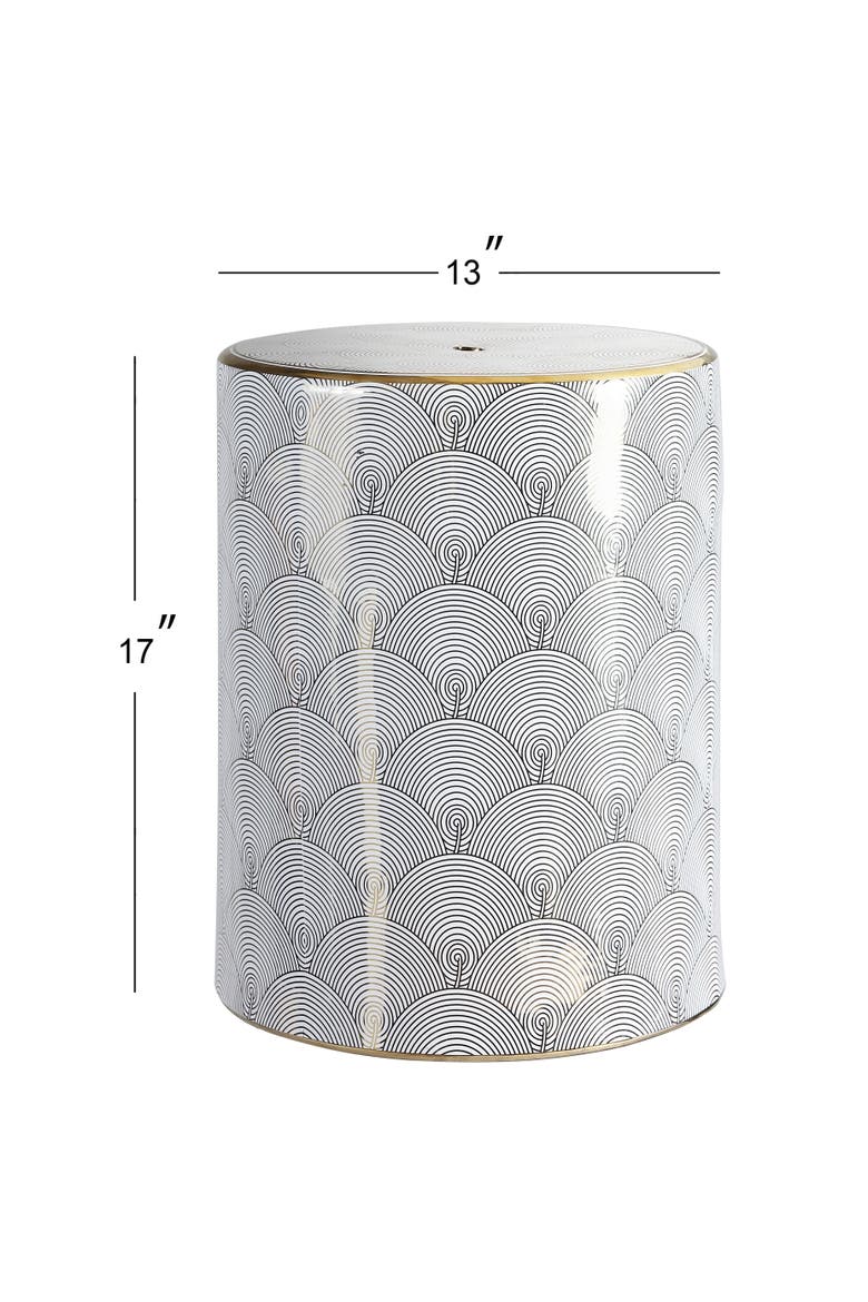 Fish Scale Traditional Floral Chinoiserie Ceramic Drum Garden Stool, Pierced Indoor/Outdoor Patio Seat & Side Table, Alternate, color, White/Gold