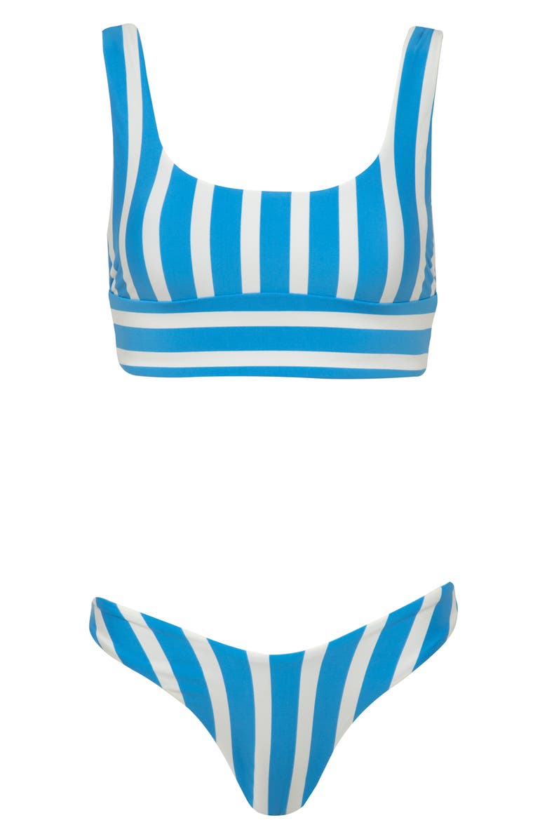 Maaji Azure Stripes Splendour High Cut Reversible Bikini Bottoms, Alternate, color, Bright Blue