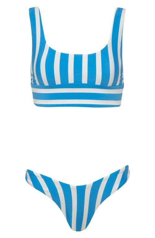 Maaji Azure Stripes Splendour High Cut Reversible Bikini Bottoms In Bright Blue