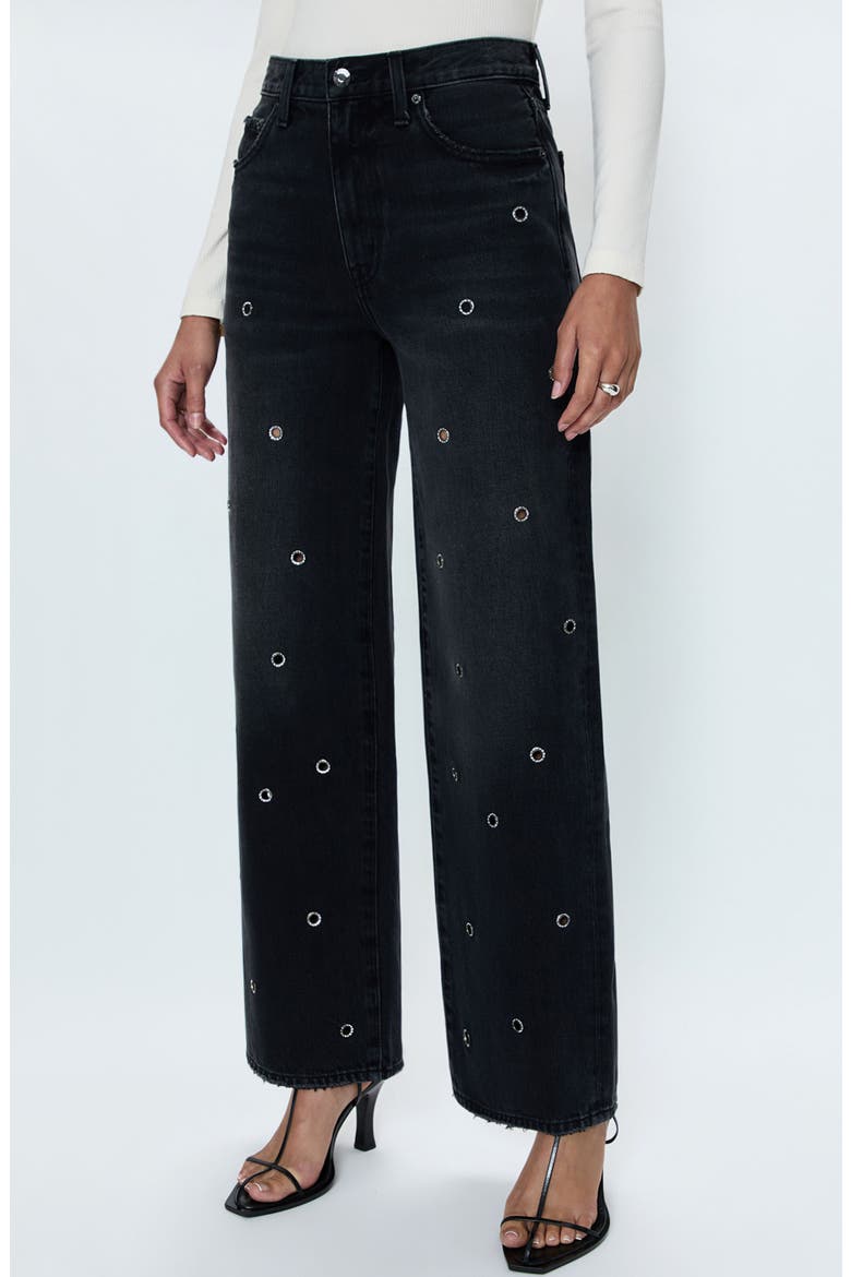 Hendrix Crystal Embellished Eyelet Jeans, Alternate, color, GLAMOUR
