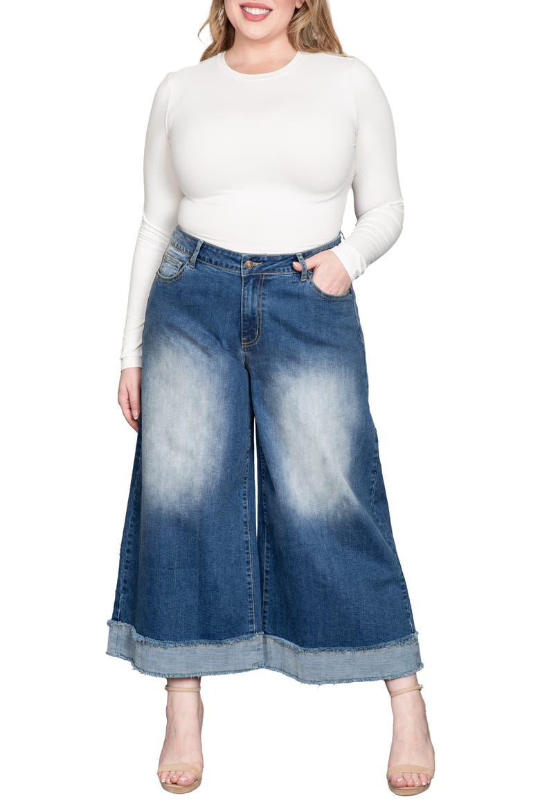 High Waist Crop Wide Leg Jeans, Alternate, color, TWO TONE