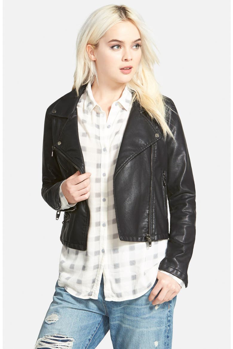 Faux Leather Moto Jacket, Main, color, BLACK