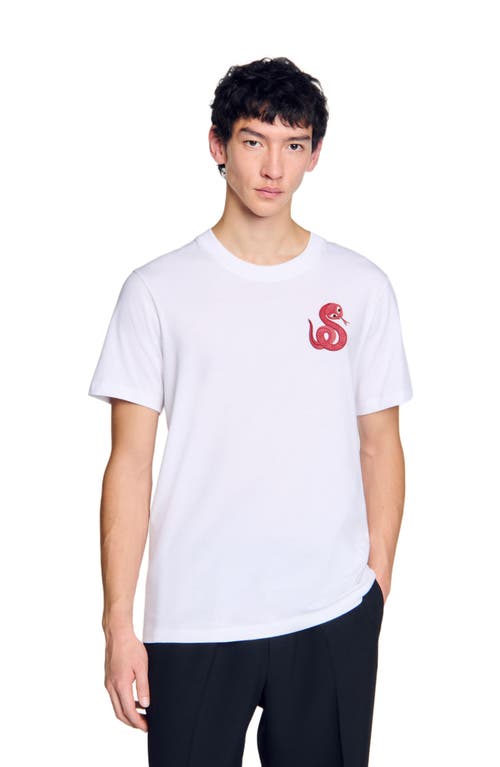 Sandro T-shirt With Snake Detail In Optic White