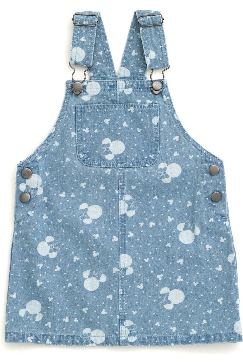Minnie Mouse Denim 2-Piece Overall Dress and T-Shirt Set, Alternate, color, Minnie Pink Blue
