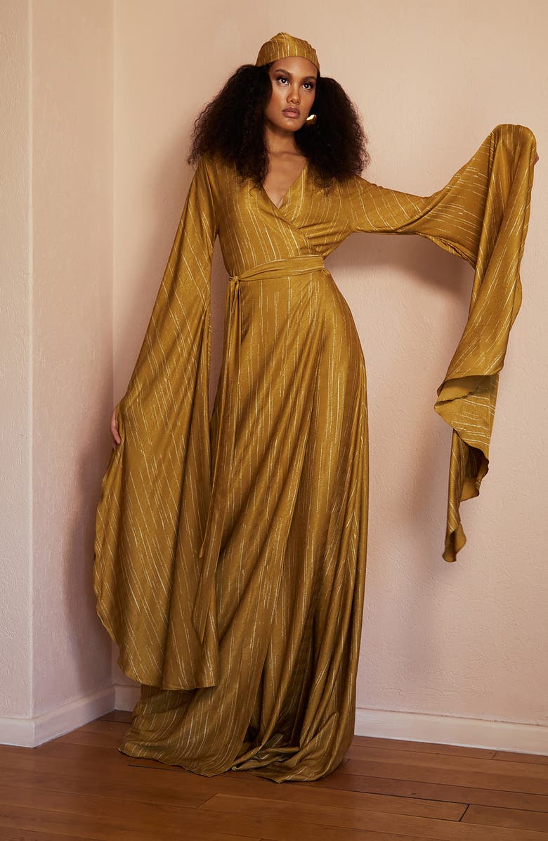 DIARRABLU Maya Exaggerated Long Sleeve Textured Wrap Dress, Alternate, color, 