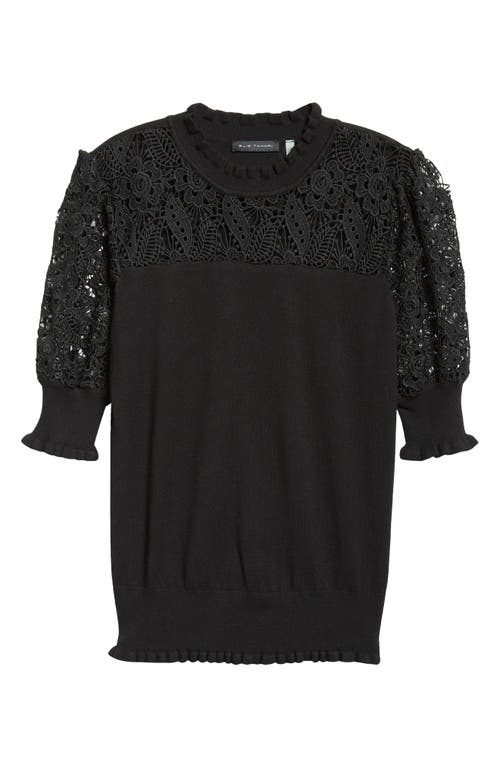 Shop Elie Tahari The Felicity Lace Panel Sweater In Noir