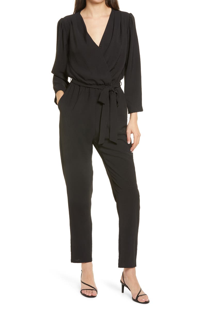 Fraiche by J Long Sleeve Belted Jumpsuit, Main, color, 