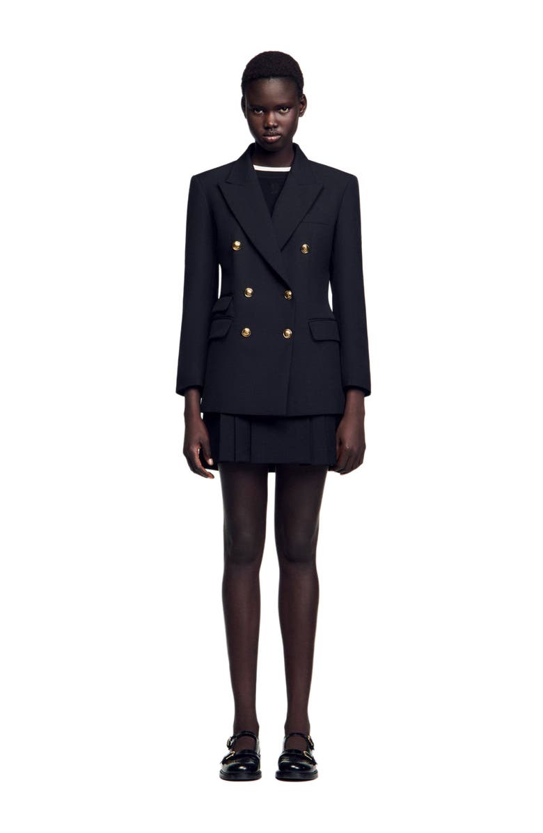 SANDRO Double-breasted suit jacket, Alternate, color, Black