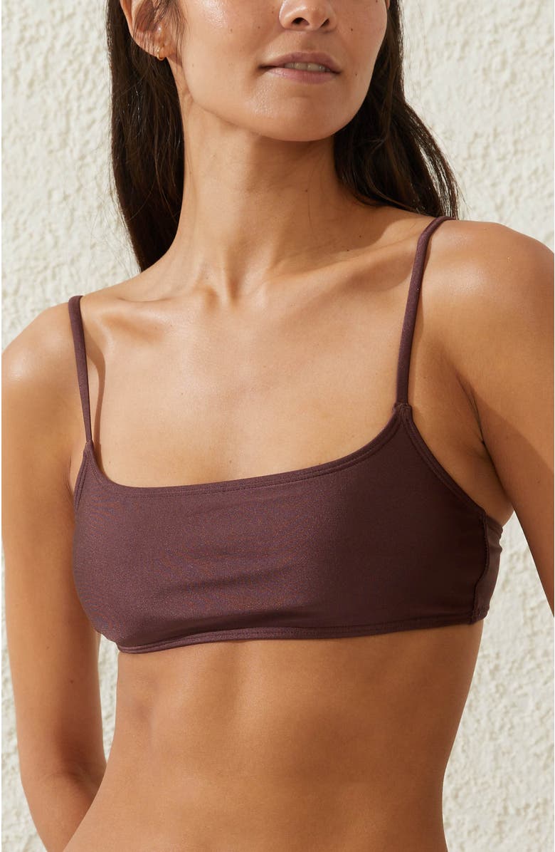 COTTON ON BODY Women's Straight Neck Crop Bikini Top, Main, color, Willow Brown Shimmer