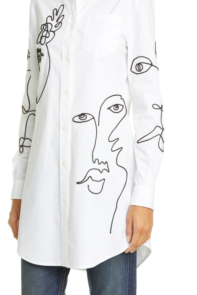 Face Embroidered Cotton Poplin Shirt, Alternate, color, 1001 WHITE