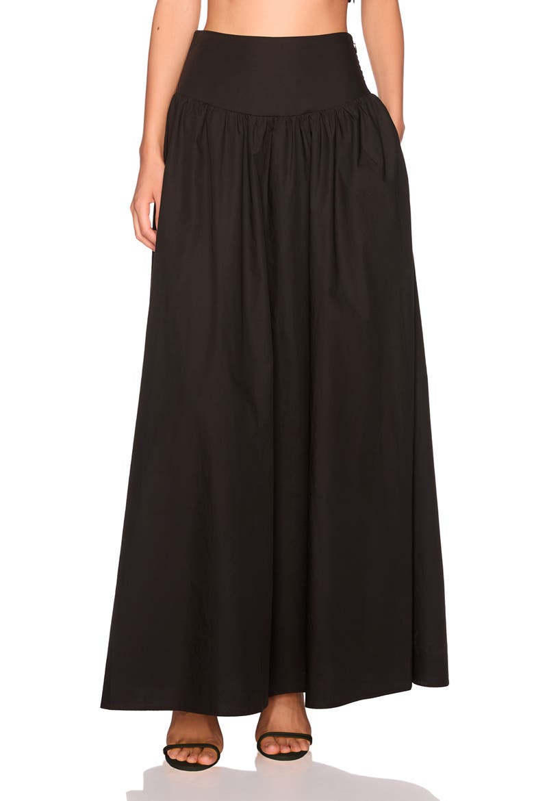 Drop Waist Cotton Poplin Maxi Skirt, Main, color, BLACK