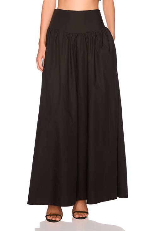 Drop Waist Cotton Poplin Maxi Skirt