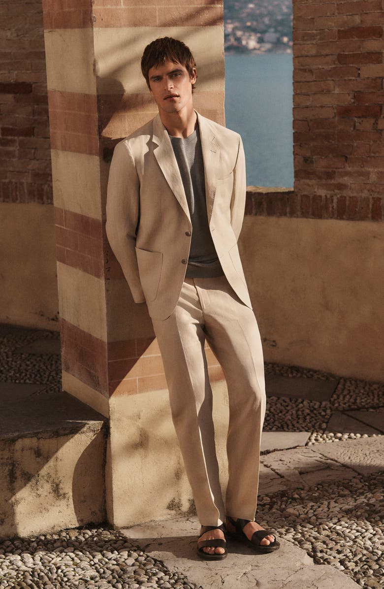 MANGO Slim Fit Linen Dress Pants, Alternate, color, Medium Brown