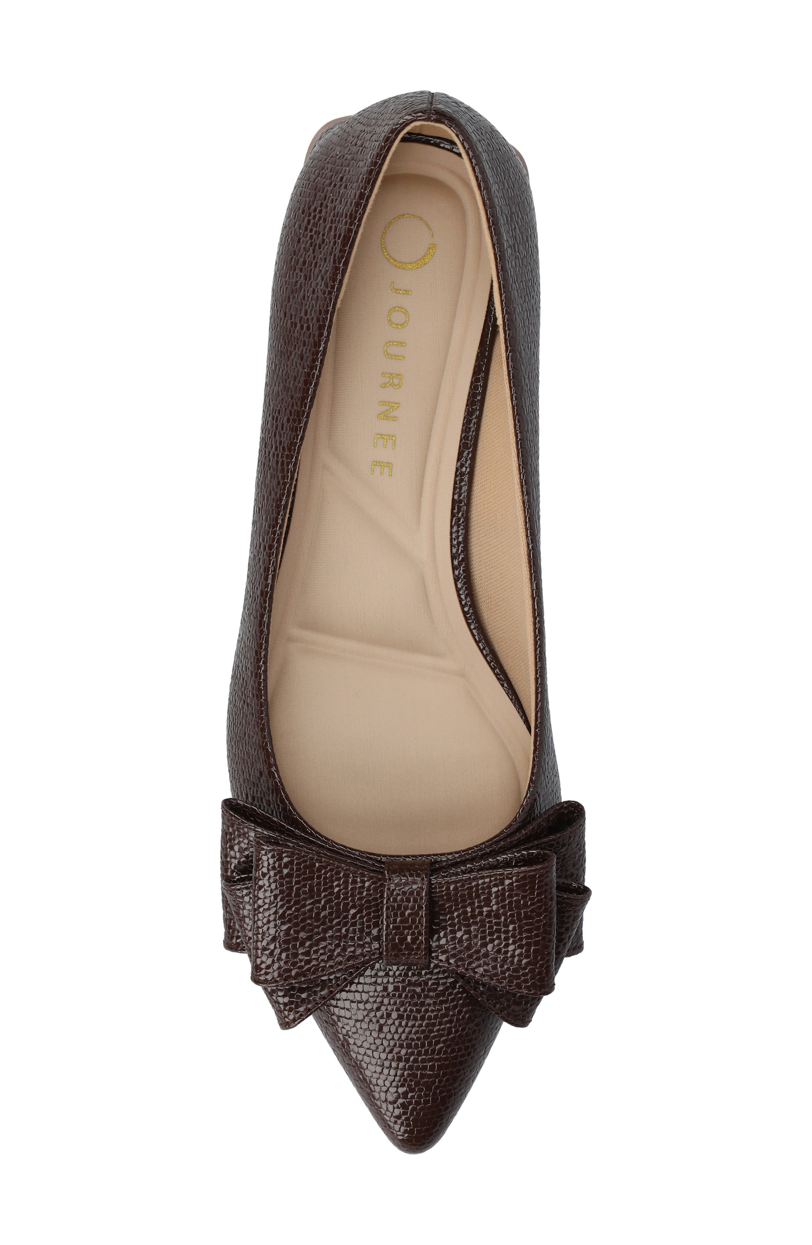 Ophelia Bow Pointed Toe Flat, Alternate, color, BROWN CROCODILE