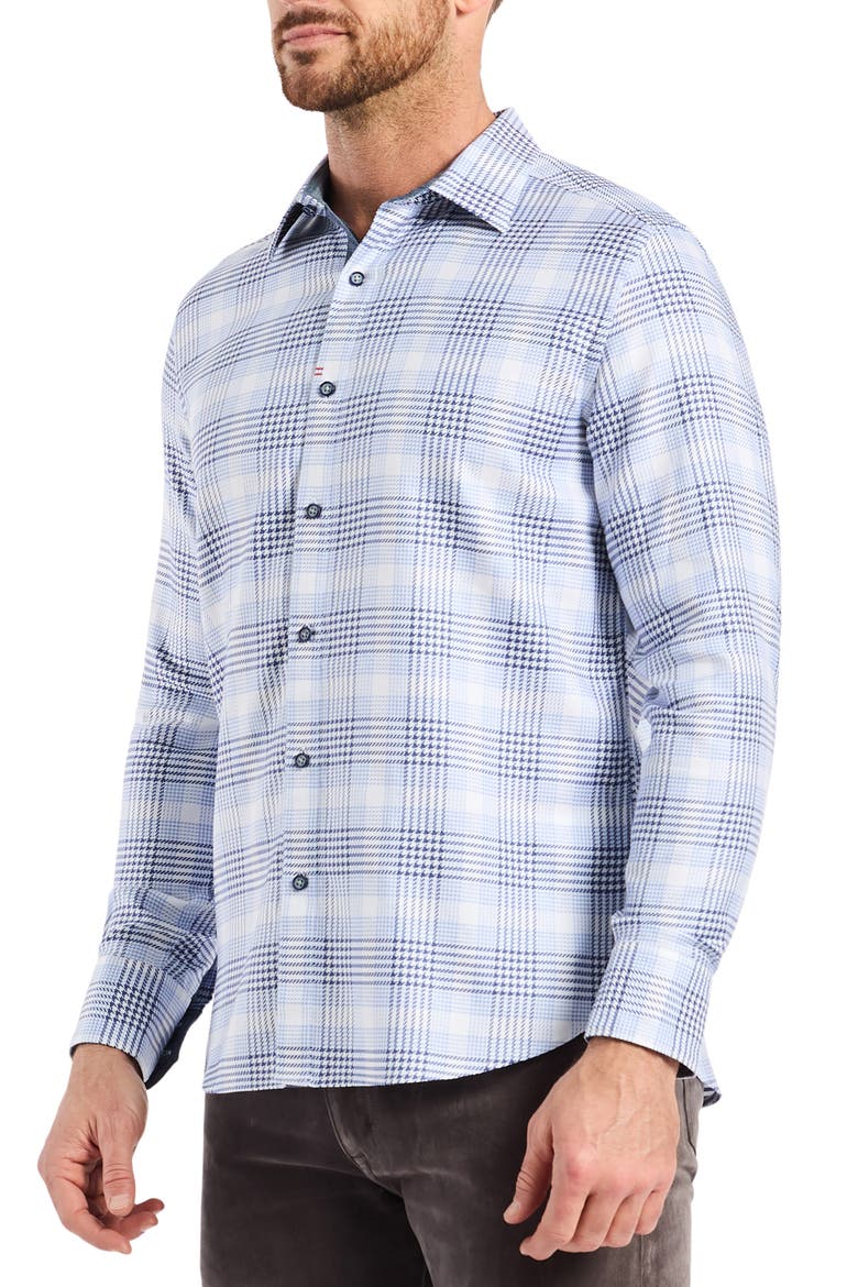 Delford Plaid Cotton Button-Up Shirt, Alternate, color, NAVY