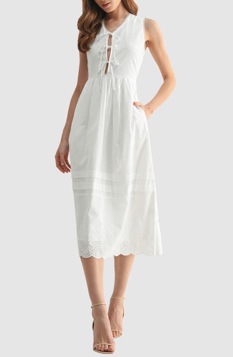 Sleeveless Embroidered Eyelet Cotton Midi Dress