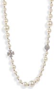 Tory Burch Pavé Crystal Charm & Imitation Pearl Choker Necklace