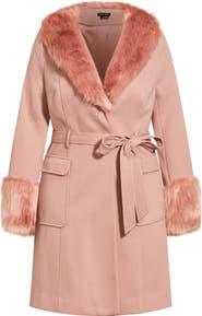 City Chic Blushing Belle Twill Coat with Faux Fur Collar