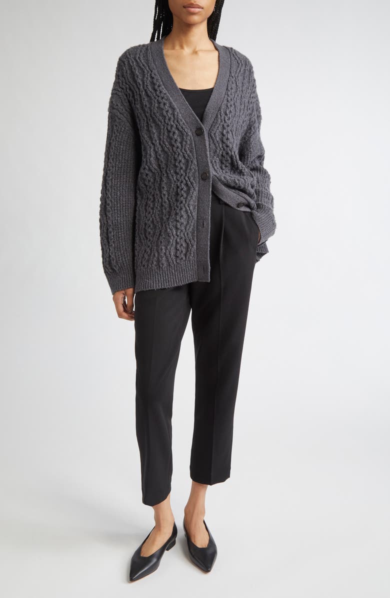 Vince Mixed Stitch Wool & Cashmere Blend Cardigan, Alternate, color, Heather Graphite