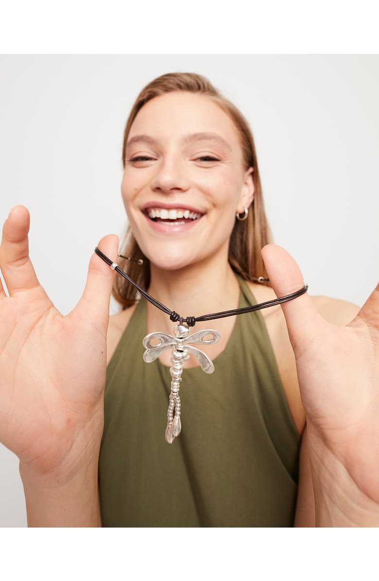 UNODE50 Long Pendant Necklace With A Dragonfly, Alternate, color, Silver