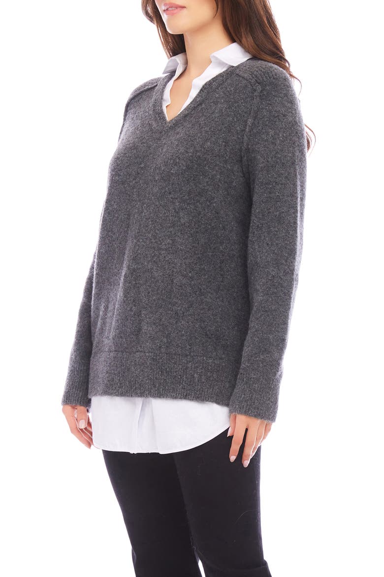 Mixed Media Layered Sweater, Alternate, color, GRAY